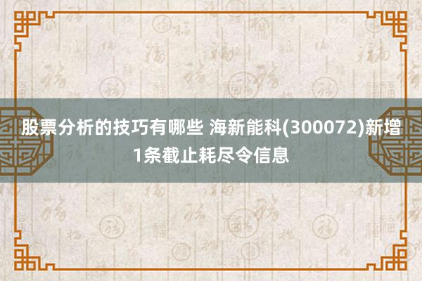 股票分析的技巧有哪些 海新能科(300072)新增1条截止耗尽令信息