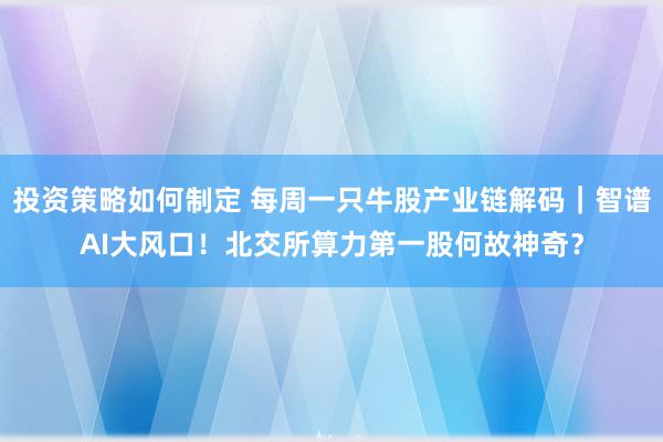 投资策略如何制定 每周一只牛股产业链解码｜智谱AI大风口！北交所算力第一股何故神奇？