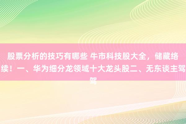 股票分析的技巧有哪些 牛市科技股大全，储藏络续！一、华为细分龙领域十大龙头股二、无东谈主驾