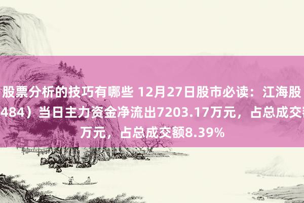 股票分析的技巧有哪些 12月27日股市必读：江海股份（002484）当日主力资金净流出7203.17万元，占总成交额8.39%