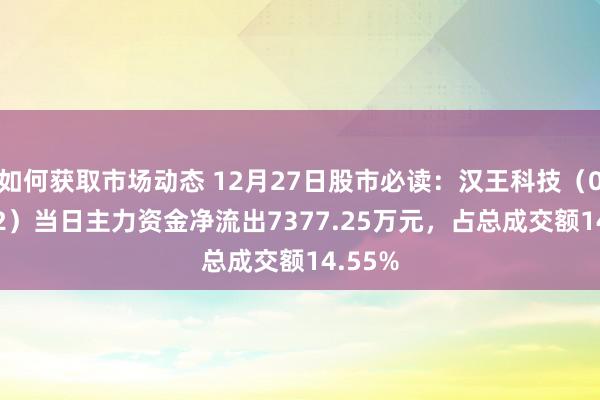 如何获取市场动态 12月27日股市必读：汉王科技（002362）当日主力资金净流出7377.25万元，占总成交额14.55%