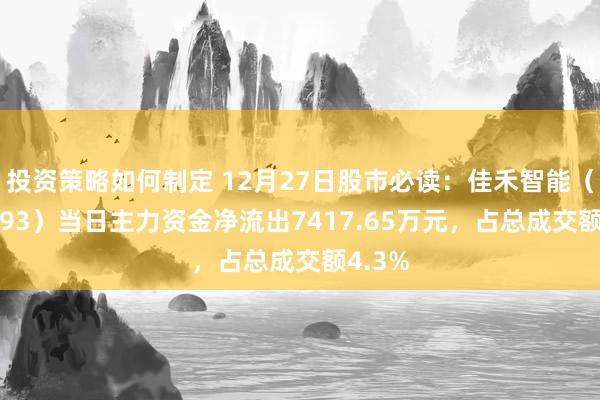 投资策略如何制定 12月27日股市必读：佳禾智能（300793）当日主力资金净流出7417.65万元，占总成交额4.3%