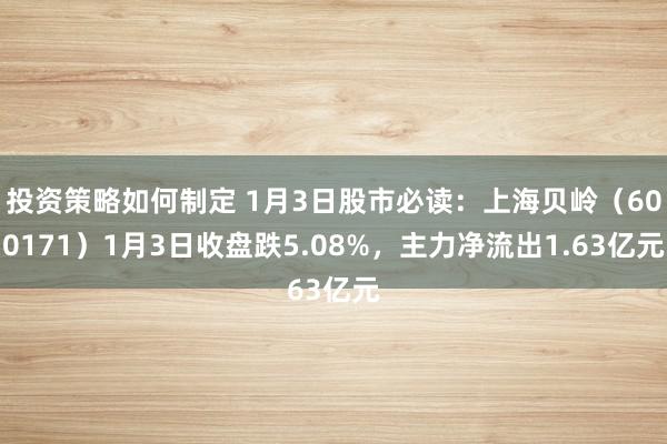 投资策略如何制定 1月3日股市必读：上海贝岭（600171）1月3日收盘跌5.08%，主力净流出1.63亿元