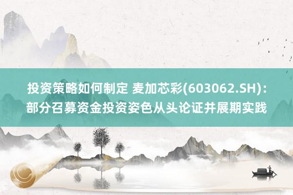 投资策略如何制定 麦加芯彩(603062.SH)：部分召募资金投资姿色从头论证并展期实践