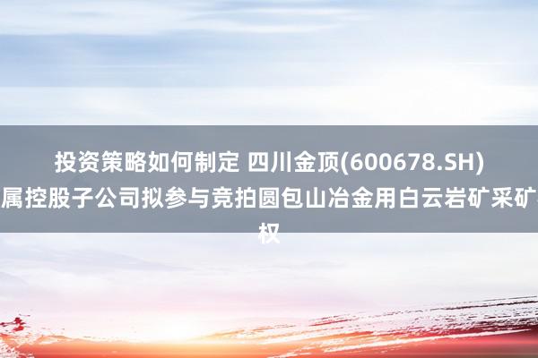 投资策略如何制定 四川金顶(600678.SH)下属控股子公司拟参与竞拍圆包山冶金用白云岩矿采矿权