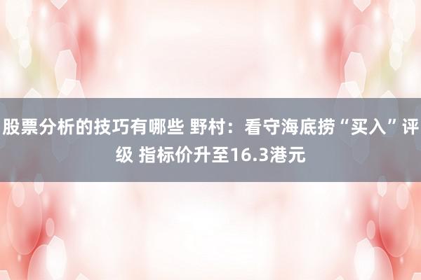 股票分析的技巧有哪些 野村：看守海底捞“买入”评级 指标价升至16.3港元