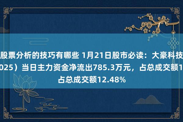 股票分析的技巧有哪些 1月21日股市必读：大豪科技（603025）当日主力资金净流出785.3万元，占总成交额12.48%