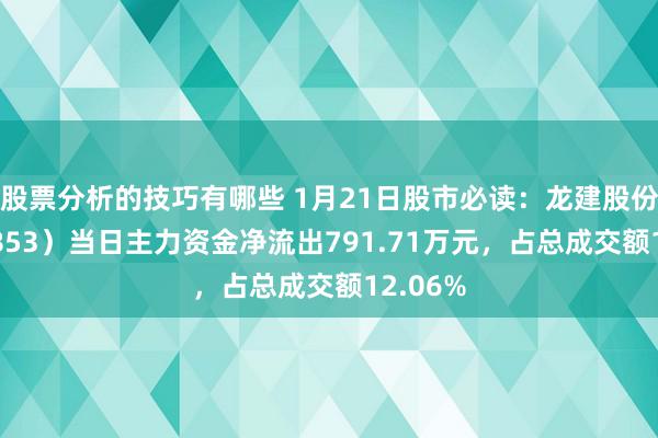 股票分析的技巧有哪些 1月21日股市必读：龙建股份（600853）当日主力资金净流出791.71万元，占总成交额12.06%