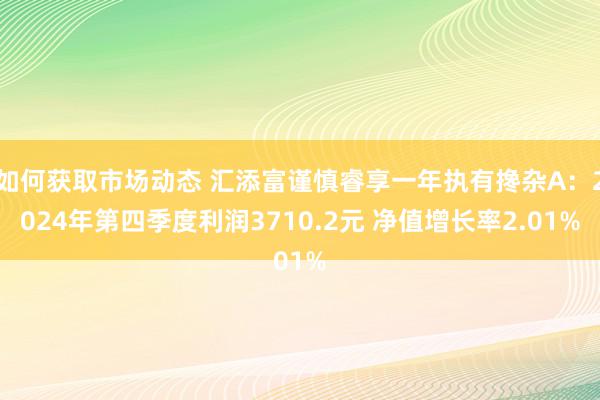 如何获取市场动态 汇添富谨慎睿享一年执有搀杂A：2024年第四季度利润3710.2元 净值增长率2.01%