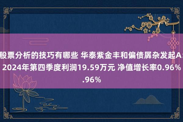 股票分析的技巧有哪些 华泰紫金丰和偏债羼杂发起A：2024年第四季度利润19.59万元 净值增长率0.96%