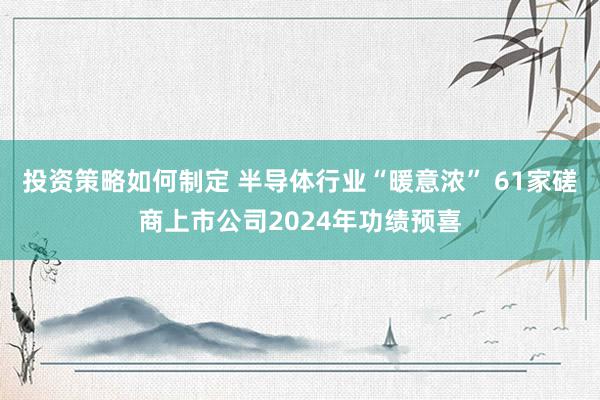 投资策略如何制定 半导体行业“暖意浓” 61家磋商上市公司2024年功绩预喜