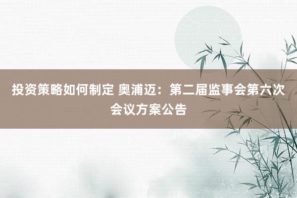 投资策略如何制定 奥浦迈：第二届监事会第六次会议方案公告