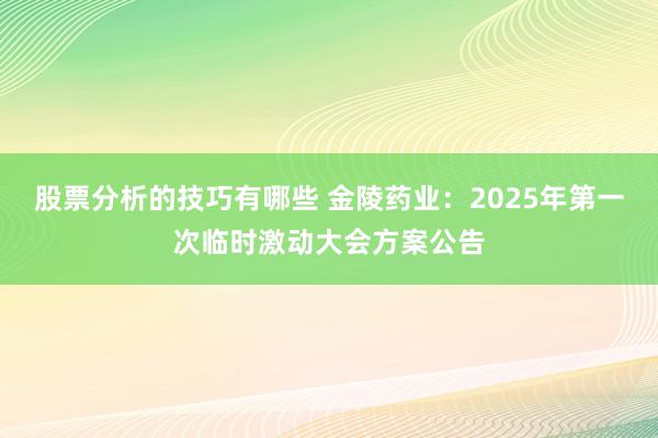 股票分析的技巧有哪些 金陵药业：2025年第一次临时激动大会方案公告