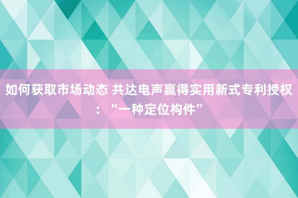 如何获取市场动态 共达电声赢得实用新式专利授权：“一种定位构件”