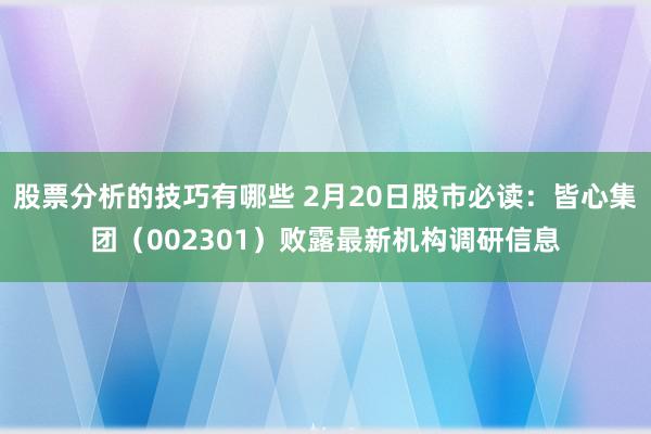 股票分析的技巧有哪些 2月20日股市必读：皆心集团（002301）败露最新机构调研信息