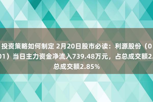 投资策略如何制定 2月20日股市必读：利源股份（002501）当日主力资金净流入739.48万元，占总成交额2.85%