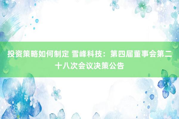 投资策略如何制定 雪峰科技：第四届董事会第二十八次会议决策公告