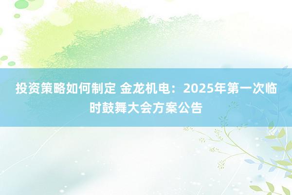 投资策略如何制定 金龙机电：2025年第一次临时鼓舞大会方案公告