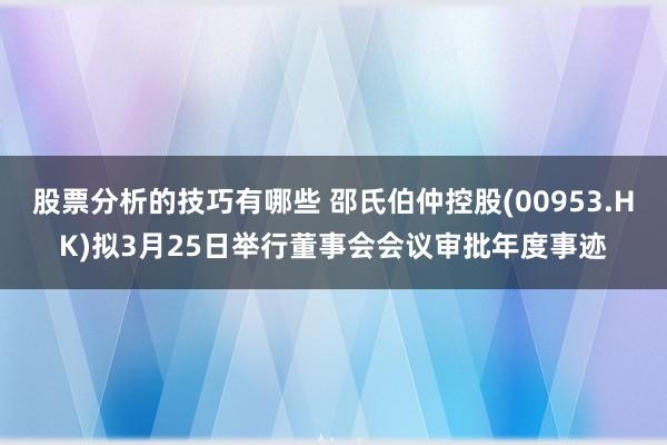 股票分析的技巧有哪些 邵氏伯仲控股(00953.HK)拟3月25日举行董事会会议审批年度事迹