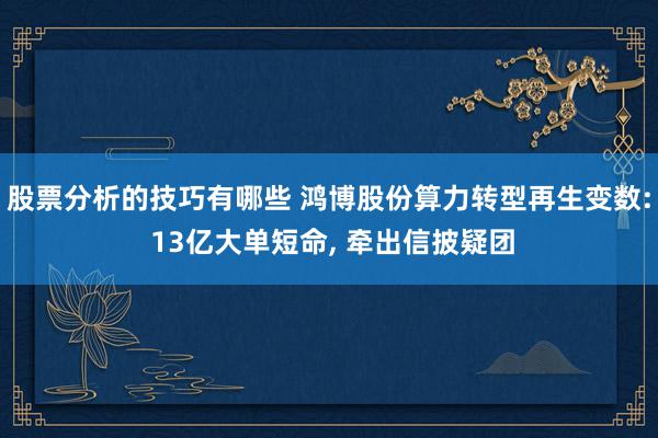 股票分析的技巧有哪些 鸿博股份算力转型再生变数: 13亿大单短命, 牵出信披疑团